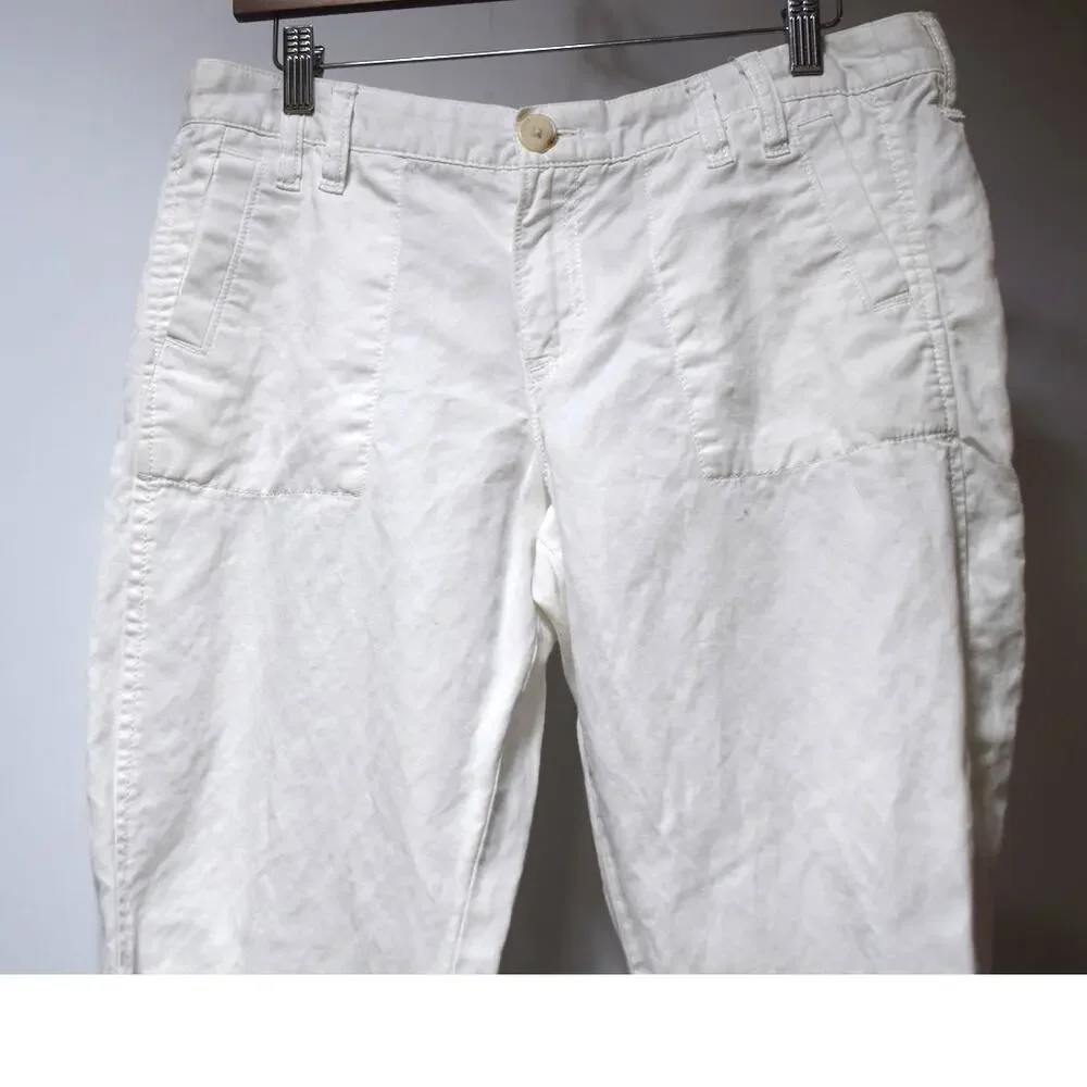 Banana Republic Jade White Linen Blend Straight Leg Pants Women's Size 10